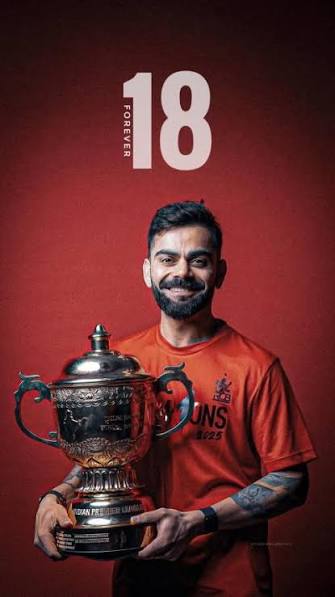 Virat Kohli holding the IPL trophy in an RCB shirt